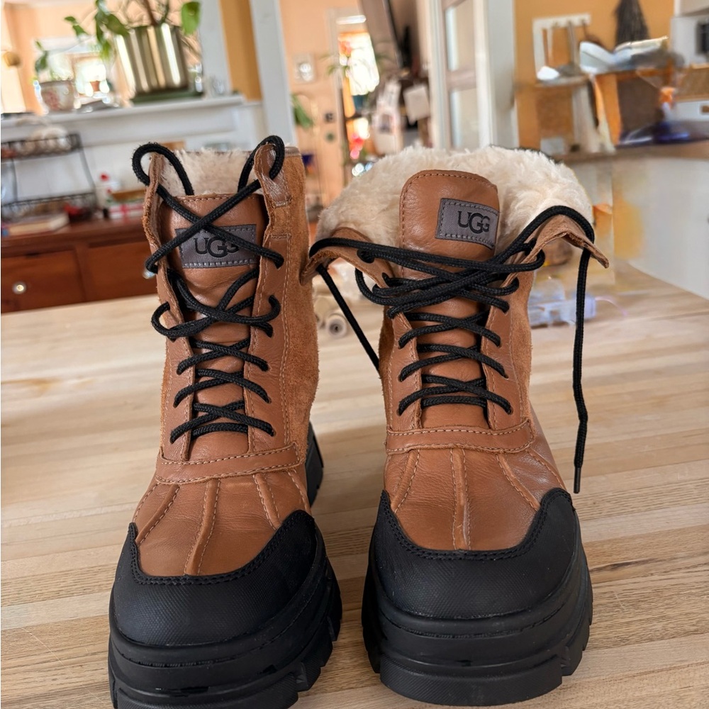 UGG Brown and Black Lace-Up Boots